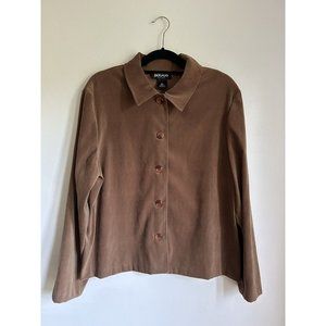 Briggs New York Brown Lightweight Jacket Button Up Collared Top Size XL
